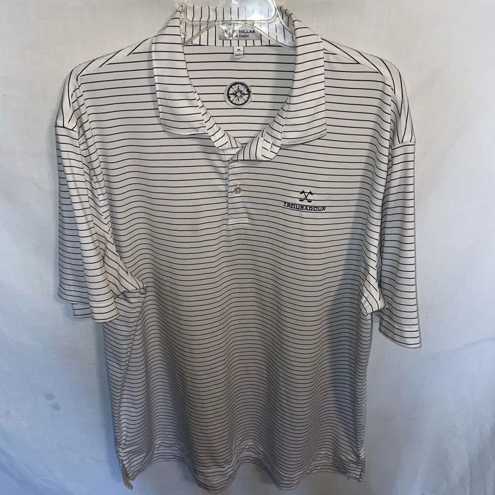 Peter Millar Summer Comfort Men’s Polo Shirt Sz XL White Striped Athleisure Golf